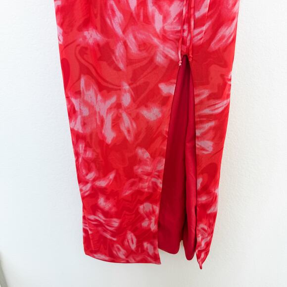 Free People Ruched Mesh Slit Maxi Skirt Red Size Small Y2K Indie Sleaze Festival - Picture 5 of 9